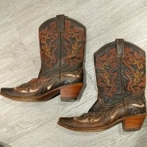 Cowboy Boots Leather Embroidered Pointed Heel